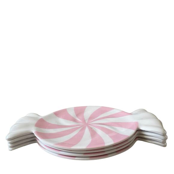 Peppermint Candy Shaped Melamine Christmas Appetizer Plate Set 4 PINK & White - Picture 7 of 13